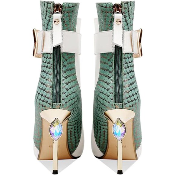 Women's Rhinestone Pointed Toe Stiletto Heel Ankle Boot with Back Zipper Fashion - Picture 7 of 7